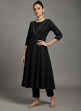 Varanga Women Black Lurex Crepe Anarkali Kurta With Trousers.