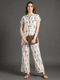 Varanga Off White Quirky Printed Launge Wear Set