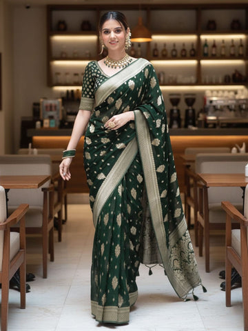 Ethnic Motifs Silk Cotton Handloom Banarasi Saree