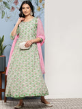 Varanga Pista Green Women Floral Printed Empire Gotta Patti Pure Cotton Kurta Set