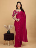 Varanga Woven Design Embroidered Poly Chiffon Heavy Work Saree