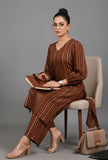 Varanga Women Brown Lurex A- Line Kurta With Trousers