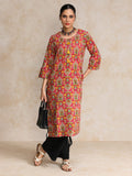 Varanga Women Pink And Yellow Floral Printed Straight Kurta