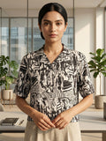 Black Coloured Short Sleeves Shirt Collar Top