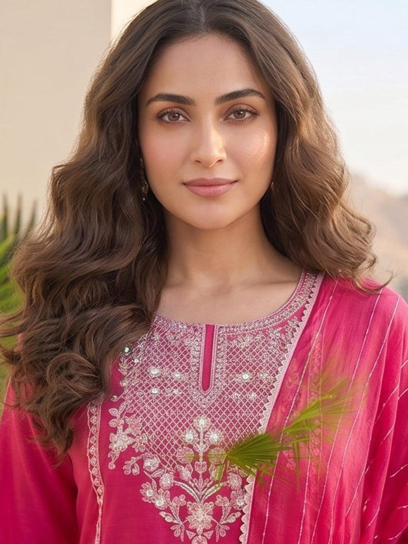 Varanga Women Kurta With Trousers And Paired With Dupatta Featuring Lurex And Lace Detailing