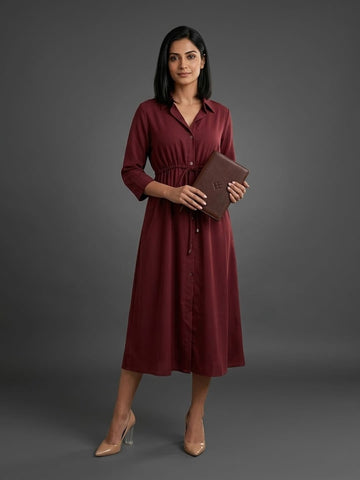 Varanga Maroon Colored Women Summer Dress