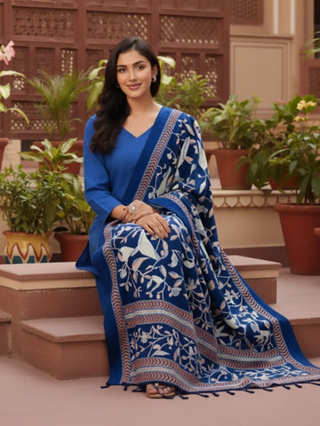 Varanga Women V Neck Straight Kurta with Pants & Dupatta