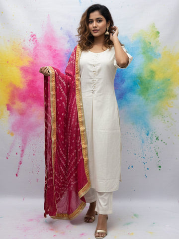 Off-White Half-Sleeve Buttoned Kurta