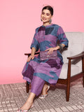 KSUT Purple Abstract Printed Mandarin Collar Kurta with Palazzos