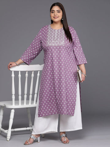 Varanga Women Mauve & Off White Ethnic Motifs Printed Gotta Patti Kurta