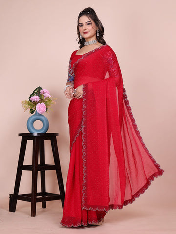 Varanga Embellished Sequinned Silk Blend Heavy Work Saree
