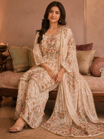 Ethnic Printed Kurta Set With Matching Palazzo And Dupatta