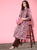 varanga women pink floral printed puff sleeves kurta