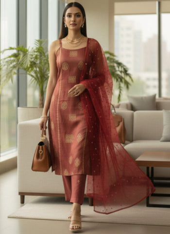 Varanga Women Regular Kurta with Trousers & With Dupatta