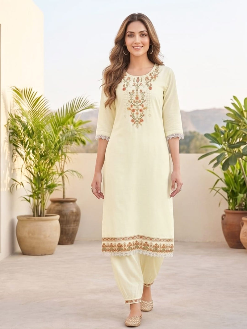 Varanga Women Floral Motif Thread Embroidered Yoke Kurta with Trouser & Dupatta