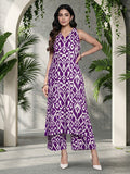 Varanga Women Purple Ikat Printed Straight Kurta With Palazzo