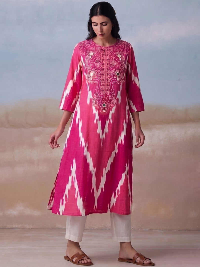 Ikat-Print A-Line Kurta Set