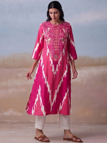 Ikat-Print A-Line Kurta Set