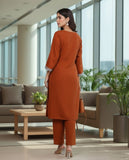 Zari Embroidered Rust Flared Sleeve Kurta with Trouser