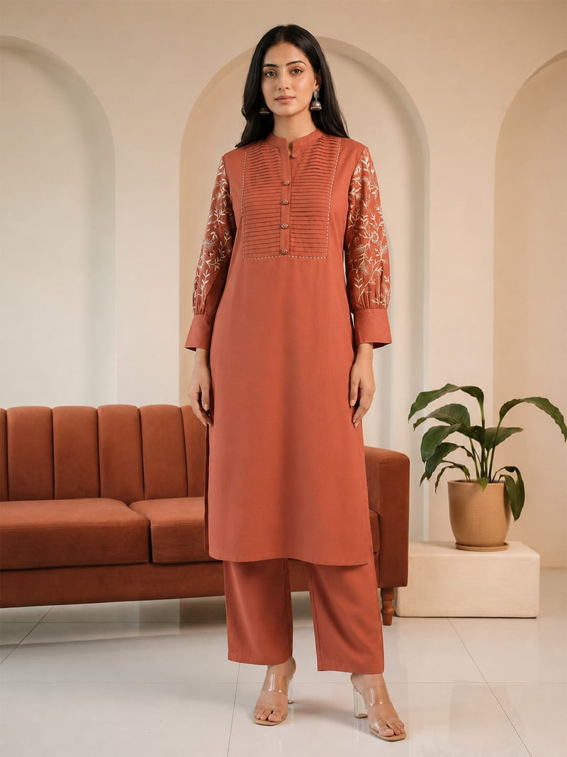 The Rust Pin-Tuck Women's Kurta Set