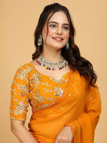 Varanga Embellished Embroidered Poly Chiffon Heavy Work Saree