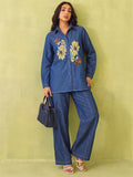 Soft Denim Co-Ord Set With Elegant Floral Embroidery
