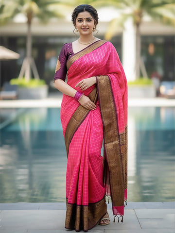 Ethnic Motifs Silk Cotton Handloom Banarasi Saree