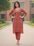 Rust & Orange printed suit set in pure cotton