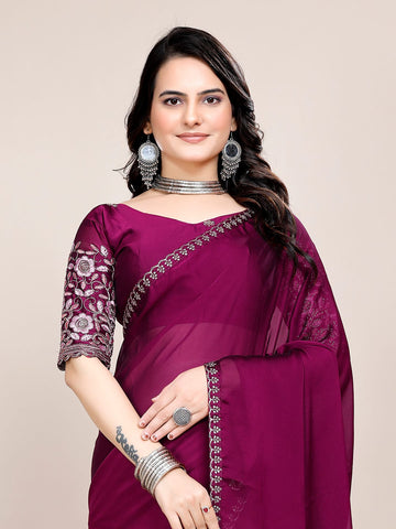 Varanga Floral Embroidered Silk Blend Heavy Work Saree