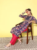 Varanga Women Navy Blue And Pink Floral Printed Gotta Patti Kurta