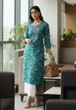 Varanga Women Turquoise Blue Floral Printed Straight Kurta