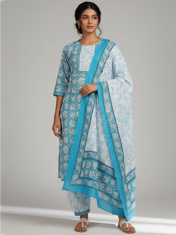 Varanga Women Ethnic Floral Printed Kurta Wih Salwar & Dupatta