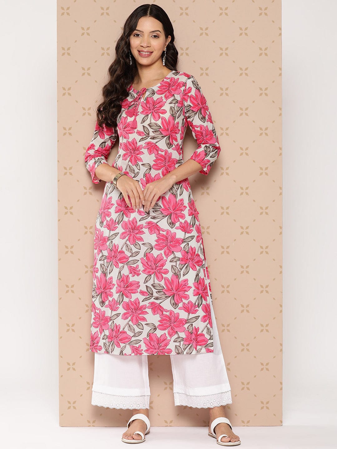 Off White With Red Floral Printed Cotton Kurti – Gatim Fashions
