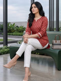 Ethnic Maroon Paisley Top with Notched V-Neckline
