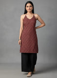 Rust Halter-Neck Backless Block Print Kurti