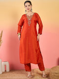 A Gracefully Beaded Yoke Kurta Paired With Solid Trousers And A Matching Dupatta