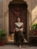 Zari Embroidered Lace Neck Flared Kaftan with Trouser
