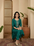 Purple 3-Piece Set With A Beadwork Yoke Kurta, Solid Trousers And Dupatta