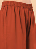 Varanga Women Rust Yoke Embroidered Sleeveless Flared Kurta With Trousers.