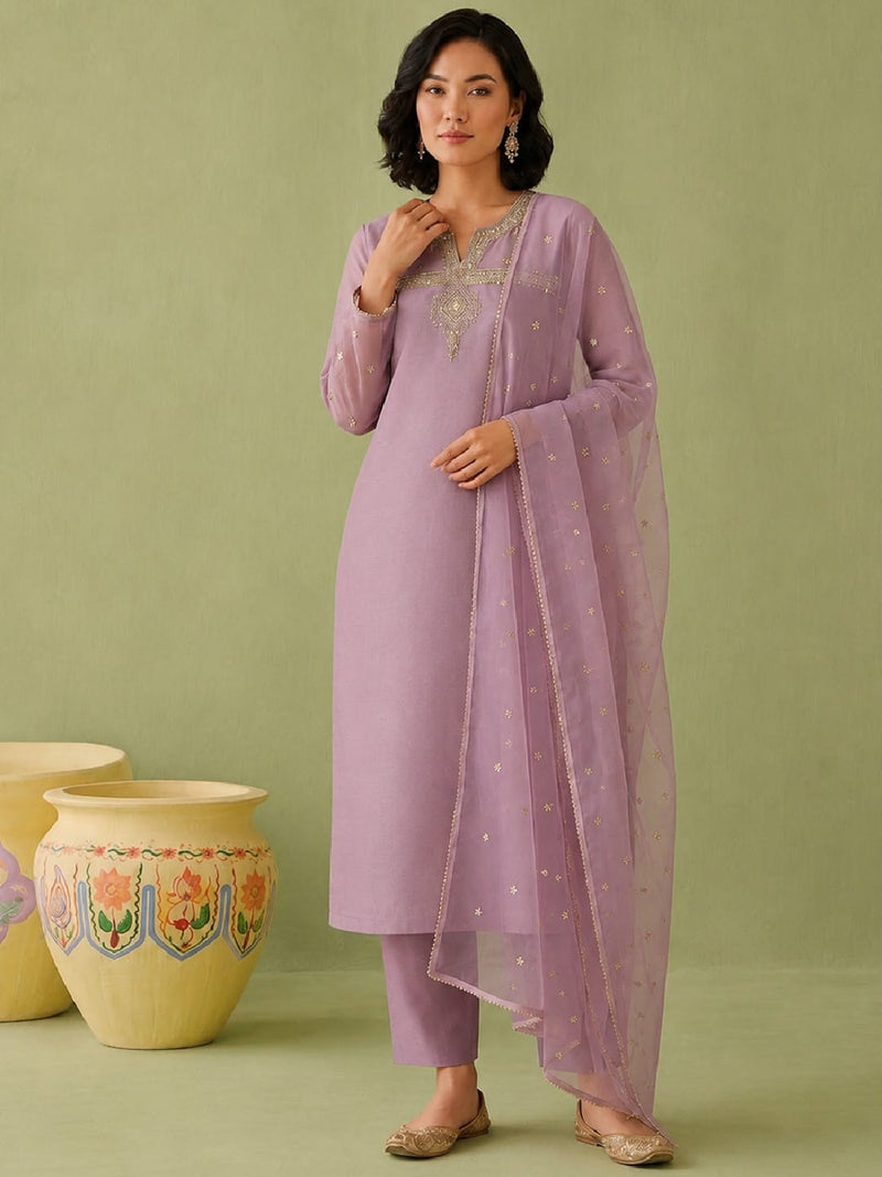 Womens Mauve Mystique Embroidered Suit Set