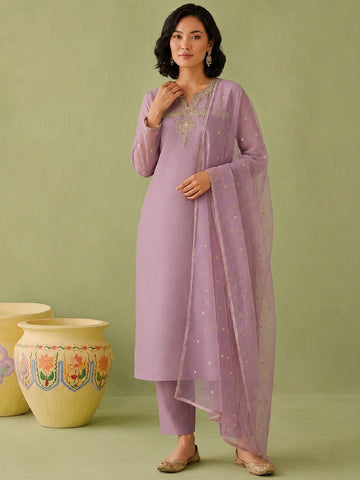 Womens Mauve Mystique Embroidered Suit Set