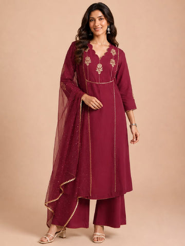 Noor Maroon Embroidered Kurta & Trouser