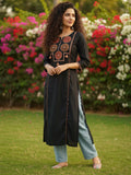 Varanga Black Ethnic Circle Motif pure cotton Kurta