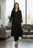 Black Mandarin Witn V Neck Anarkali Front Slit Detailing With Trouser