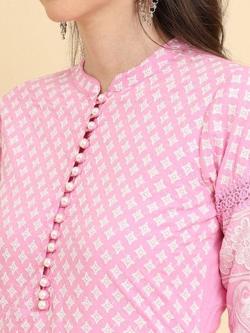 KSUT Women Pink Chikankari Kurta Attached With Skirt And Paired With Dupatta