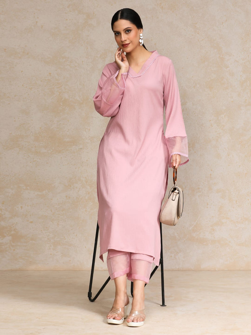 Varanga Women Pink Straight Kurta Paired With Tonal Bottom