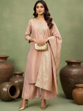 varanga Women Kurta Features A Straight Fit, Shimmering Fabric, And An Intricately Zari- Lace Yoke,Paired With Solid Divider And A Shiny Lurex Line Dupatta .