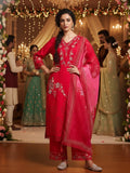 Varanga Women Floral Heavy Thread Embroidered Schffili Hem Kurta With Trouser & Dupatta