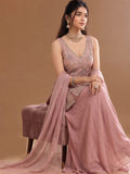 Women's Embroidered Shimmer Short Kurta With Palazzo And Dupatta