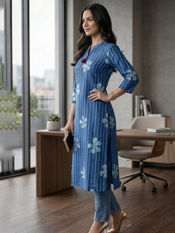 Classic Fit Kurta In Indigo
